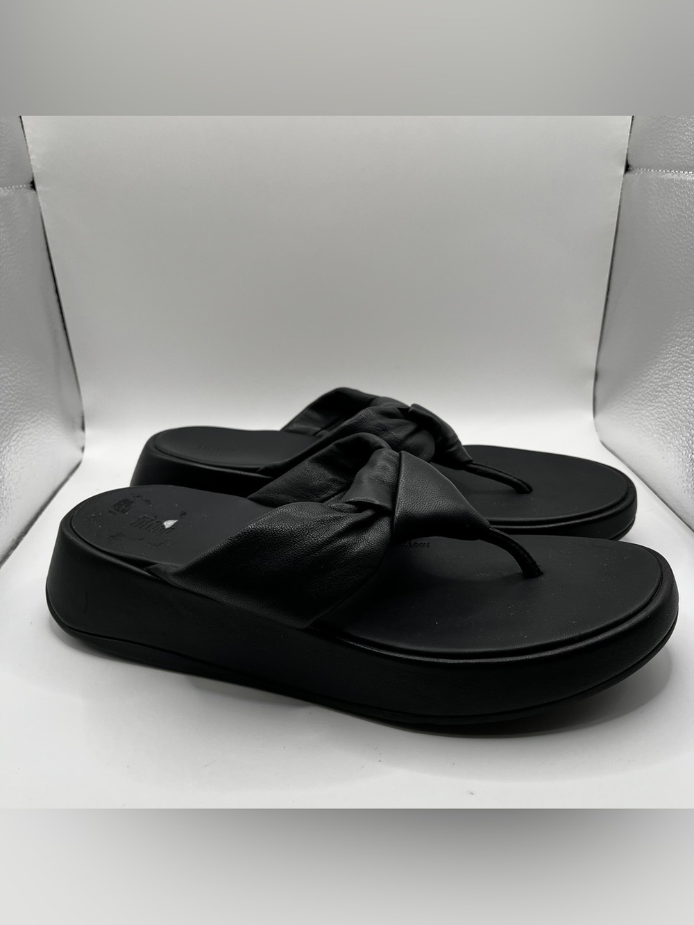 Fit Flop F-Mode Knotted Leather Flatform Sandals - Black size 9 platform